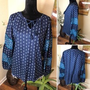 Sonoma Navy Tunic Blouse w/ Tassels